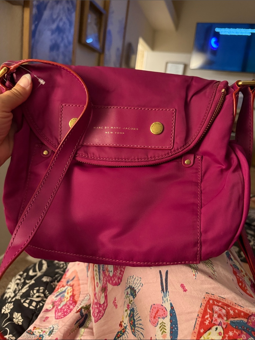 Marc by Marc Jacobs Magenta Nylon Shoulder Bag with Gold Hardware